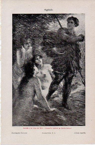 LAMINA V10335: Sigfrido y las hijas del Rhin, litografia por Fantin-Latour