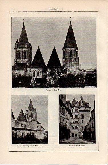 LAMINA V10293: Iglesia de San Urso y Ayuntamiento de Loches, Francia