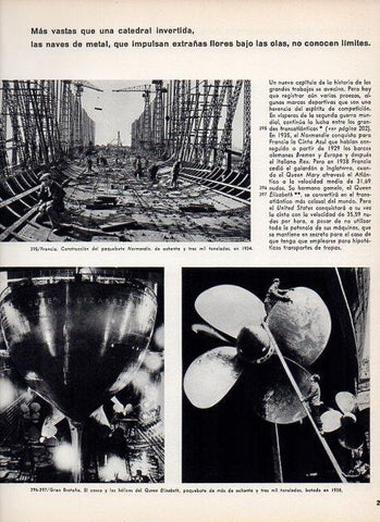 LAMINA V11425: Construccion del paquebote Normandia en 1934 y helices del Queen Elisabeth