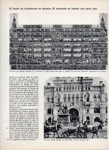 LAMINA V11402: Almacenes Printemps en Paris en 1885 y Gran Bazar en Moscu siglo XIX