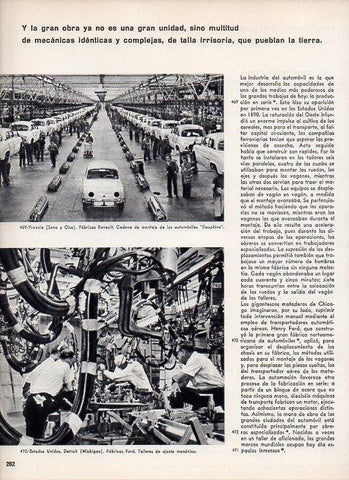 LAMINA V11449: Talleres de Fabrica Ford en Detroit y cadena de montaje del Dauphine