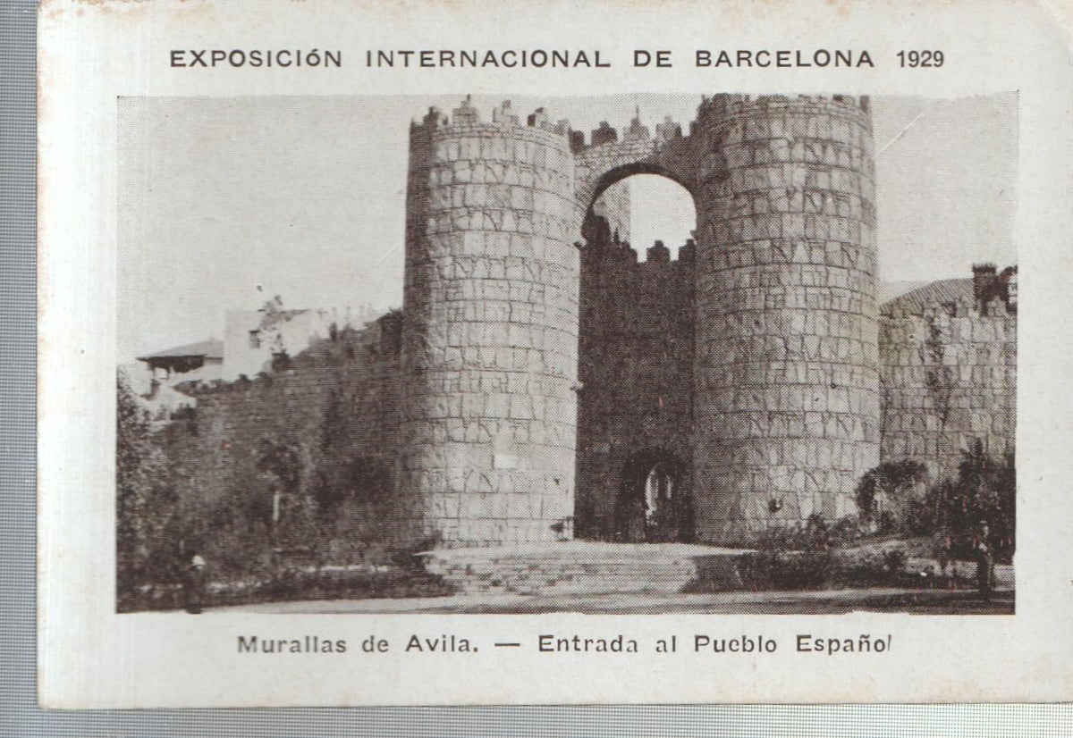 Cromo numero 27: Exposicion Internacional de Barcelona 1929: Murallas de Avila, entrada al Pueblo Español 