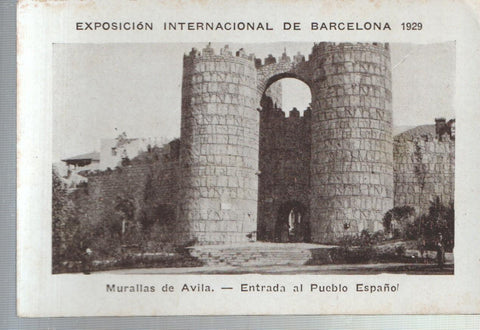 Cromo numero 27: Exposicion Internacional de Barcelona 1929: Murallas de Avila, entrada al Pueblo Español 