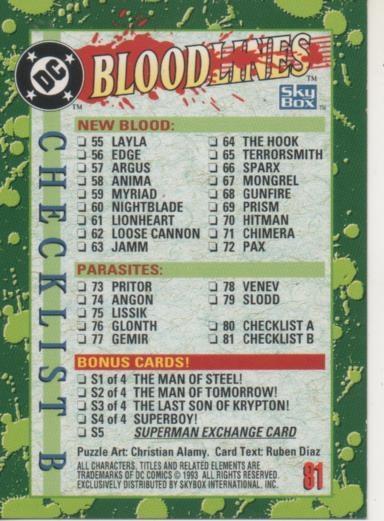 Cromo E002148: Trading Cards. DC Bloodlines. Check List B