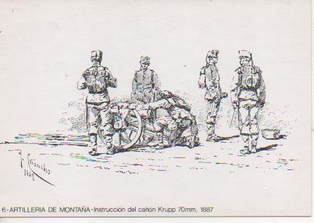 Postal E06823: 6- Artilleria de Montaña Inst, del cañon Krupp 70mm 1887. 25 Aniv Agrupación Miniaturistas Militares de España