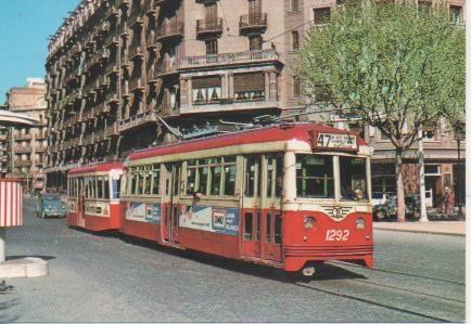 Postal E06867: Tram-vies de Barcelona. Cotxe 1292.Serie 1251-1299