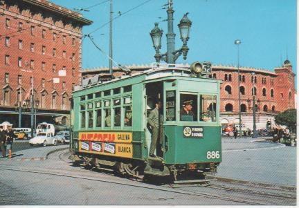 Postal E06863: Tram-vies de Barcelona. Cotxe 886. Serie 860-889