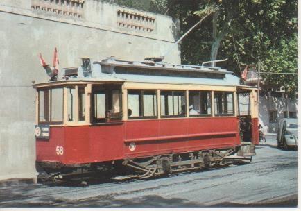Postal E06859: Tram-vies de Barcelona.Cotxe 58, serie 1 a 124