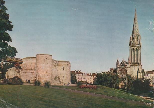 Postal E06686: Caen Les Remparts du Château le Jardin et l'Eglesie Saint-Pierre