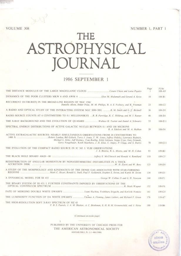 The Astrophysical journal number I part I, volume 308, año 1986