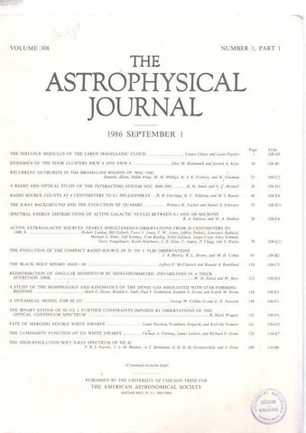 The Astrophysical journal number I part I, volume 308, año 1986