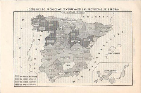 LAMINA V11892: Mapa de España de produccion de centeno