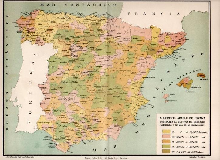 LAMINA V12037: Mapa arable de España para cultivar cereales