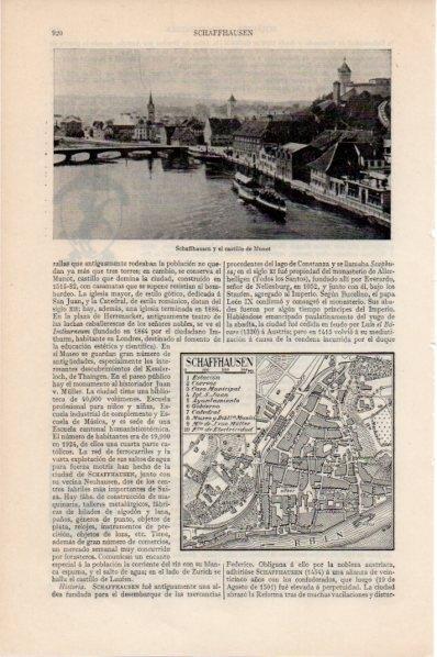 LAMINA V11570: Castillo y plano de Schaffhausen, Suiza