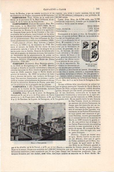 LAMINA V11702: Escudo y vista de Caspe, Zaragoza
