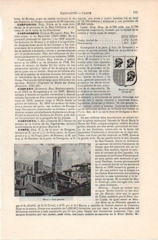 LAMINA V11702: Escudo y vista de Caspe, Zaragoza