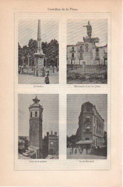 LAMINA V11727: Obelisco, Catedral y Circulo Mercantil de Castellon de la Plana