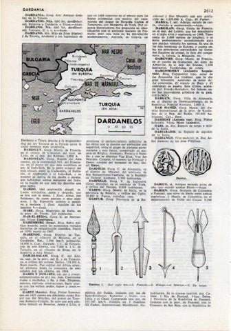 LAMINA V12309: Mapa de Dardanelos y tipos de dardos