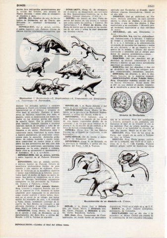 LAMINA V12340: Especies de dinosaurios y reconstruccion de un dinoterio