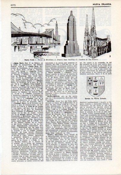 LAMINA V12164: Puente de Brooklyn, Empire State y Catedral de San Patricio en Nueva York