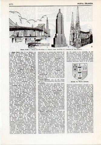LAMINA V12164: Puente de Brooklyn, Empire State y Catedral de San Patricio en Nueva York