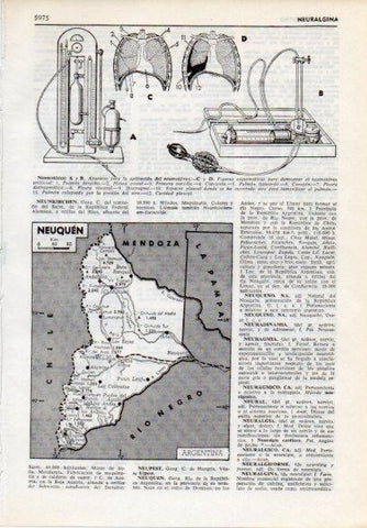 LAMINA V12147: Neumotorax y mapa de Neuquen en Argentina