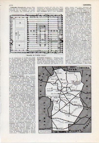 LAMINA V12245: Planta Mezquita de Cordoba y mapa de Cordoba en Argentina