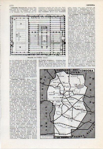 LAMINA V12245: Planta Mezquita de Cordoba y mapa de Cordoba en Argentina