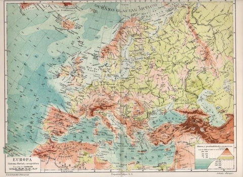 LAMINA V13033: Mapa sistema fluvial y orografico de Europa