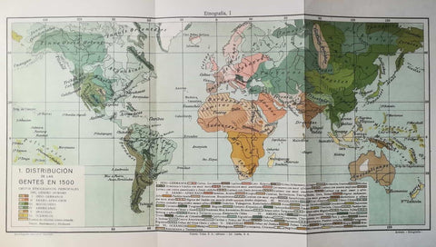 LAMINA V13055: Mapa del mundo de la distribucion de las gentes en 1500