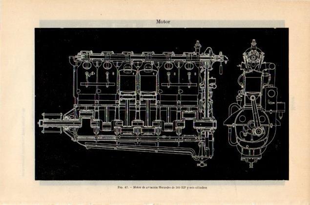 LAMINA V13003: Motor de aviacion Mercedes de 160 HP y seis cilindros