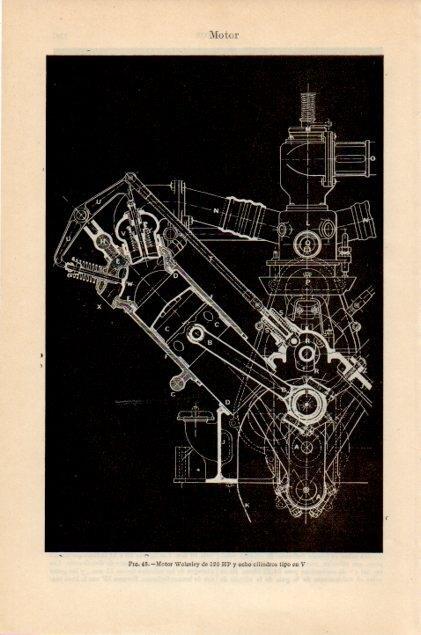 LAMINA V13002: Motor Wolseley de 120 HP y 8 cilindros en V