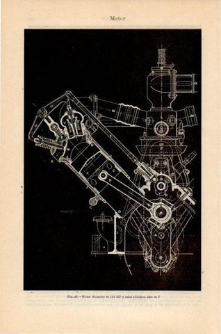 LAMINA V13002: Motor Wolseley de 120 HP y 8 cilindros en V