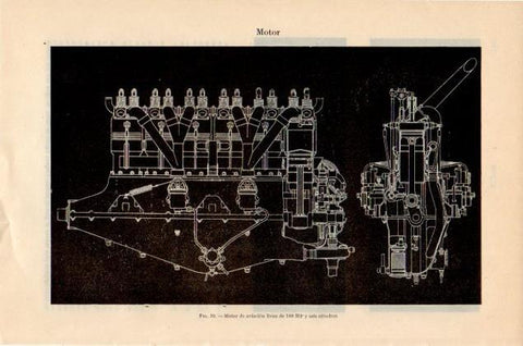 LAMINA V13000: Motor de aviacion Benz de 160 HP 6 cilindros