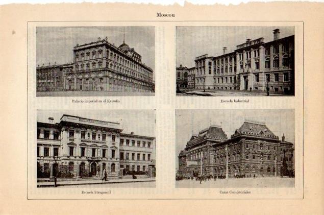 LAMINA V12977: Ayuntamiento, Palacio imperial y EscuelaStroganoff en Moscu