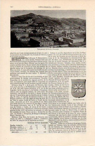 LAMINA V12611: Vista y escudo de Estella, Navarra