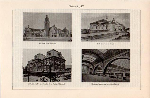 LAMINA V12559: Estacion de Wiesbadem, Omsk, Chicago y Leipzig
