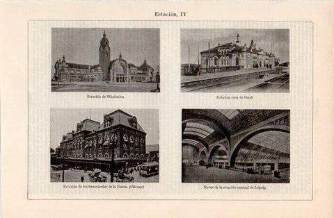 LAMINA V12559: Estacion de Wiesbadem, Omsk, Chicago y Leipzig