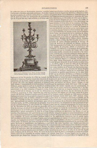 LAMINA V12580: Candelabro conmemorativo de la Independencia de Estados Unidos