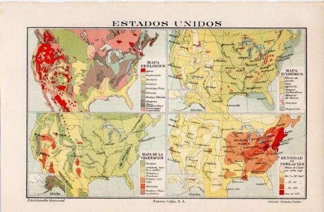 LAMINA V12565: Mapas diversos de Estados Unidos