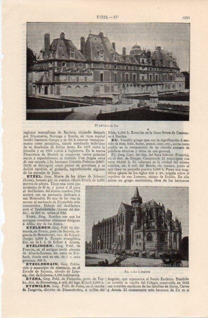 LAMINA V12662: Palacio y Colegiata en Eu, Francia