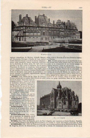 LAMINA V12662: Palacio y Colegiata en Eu, Francia