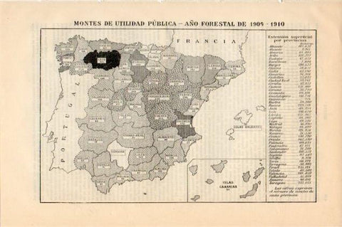 LAMINA V12794: Mapa de España de los montes de utilidad publica 1909-1910