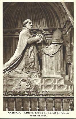 POSTAL L04001: Escultura del Obispo Ponce de Leon en la Catedral de Plasencia