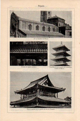 LAMINA V13354: Catedral de Matera, Pagoda de Kioto y Pagoda de Yamato
