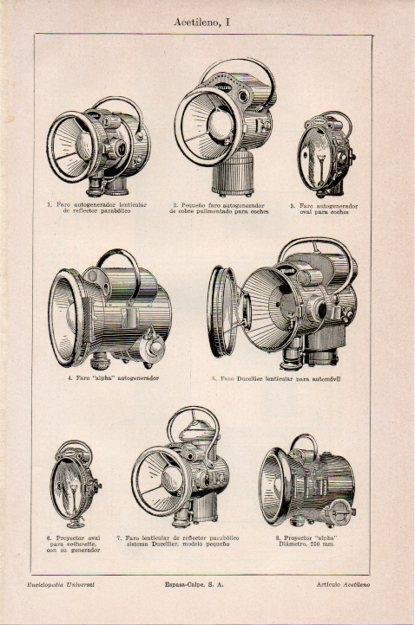 LAMINA V13519: Faros de acetileno