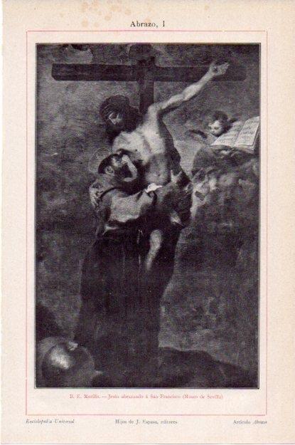 LAMINA V13447: Jesus abrazando a San Francisco, por Murillo