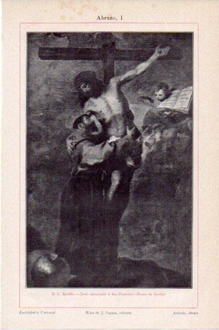 LAMINA V13447: Jesus abrazando a San Francisco, por Murillo
