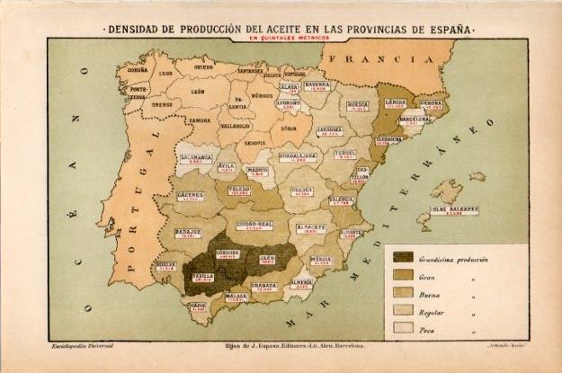 LAMINA V13496: Mapa de España de produccion de aceite
