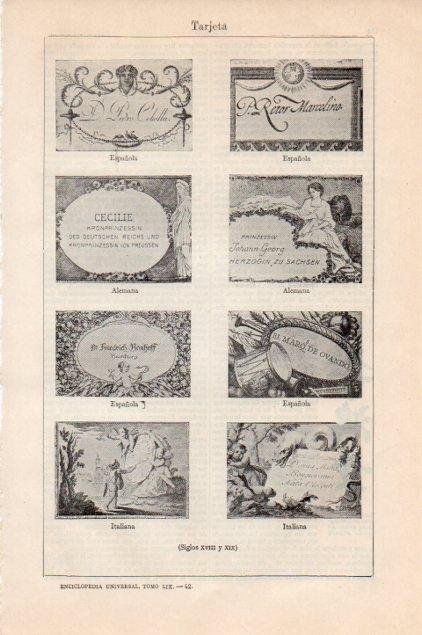 LAMINA V13202: Tarjetas de los siglos XVIII y XIX